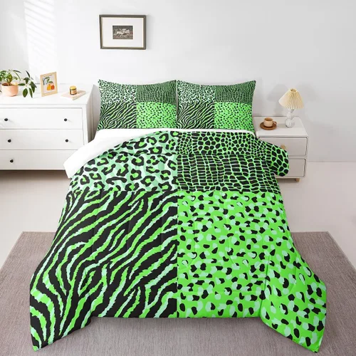 Miniatura 18 de Juego de ropa de cama individual de piel de cebra, guepardo y leopardo, para niños y adultos, juego de edredón de piel de animales salvajes