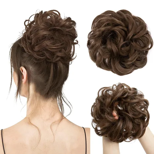 Miniatura 44 de CJL HAIR Extensiones de cabello sintético de moño desordenado, ondulado, rizado, grueso, para coleta, para mujer (rubio blanco)