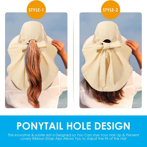 Miniatura 5 de Sombrero de mujer con protección UV, plegable, impermeable, de ala ancha, tipo cubo, con solapa para el cuello para verano, playa, pesca, senderismo