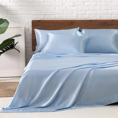Miniatura 19 de MR&HM Sábanas de satén para cama de tamaño King, juego de 4 piezas de ropa de cama sedosa con bolsillo profundo de 15 pulgadas para colchón