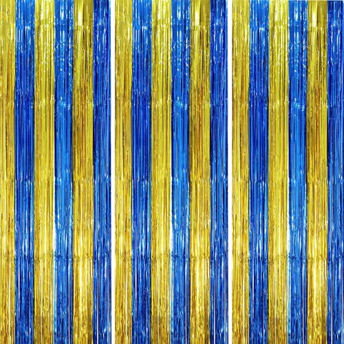 Miniatura 33 de Voircoloria - Cortinas de fondo de flecos de papel de aluminio para fiestas, 3 piezas, 39.6 x 98.4 pulgadas, azul retro 48 Retro Azul