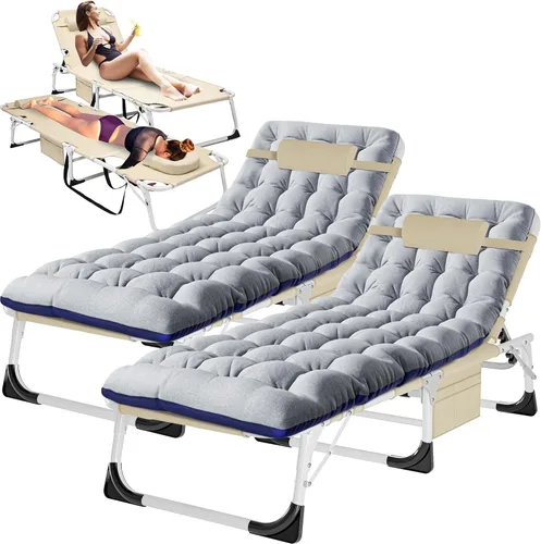Miniatura 8 de H&ZT Silla de salón plegable con abertura para la cara – Silla reclinable ajustable para bronceado al aire libre con colchón, silla de sol