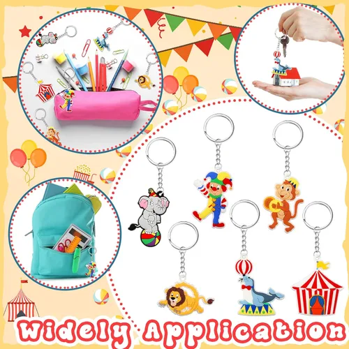 Miniatura 3 de Taiyin 30 piezas de regalos de fiesta de circo ninja payaso animales pirata llavero para carnaval fiesta de cumpleaños suministros (circo)