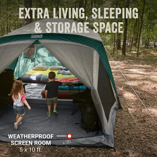 Miniatura 3 de Coleman Skylodge Camping Tent with Rainfly & Screened Porch, XL Weatherproof Family Tent Fits 4 Queen-Sized Airbeds, Color-Coded Poles & Sleeves
