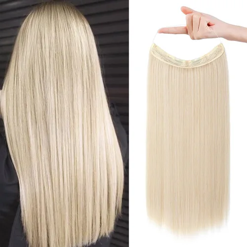 REECHO - Extensiones de cabello con alambre transparente invisible, tamaño ajustable, broches de seguridad extraíbles en la extensión secreta recta