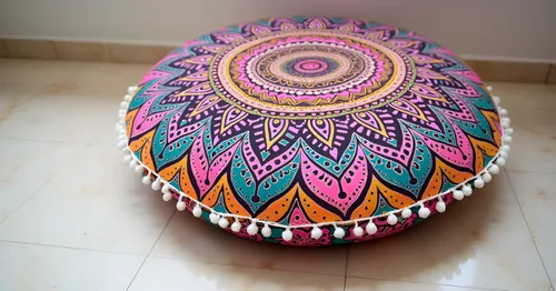 Miniatura 2 de CRAFT KALA Funda de cojín redonda de 22" con mandala bohemio para meditación, para sala de estar, habitación de yoga, funda de asiento para puffs