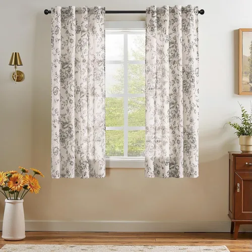 Miniatura 91 de Jinchan Cortinas de Mezcla de Lino con Estampado Floral para Sala de Estar, 84 Pulgadas de Largo, Cortinas con Bolsillo para Varilla y Tab Trasera