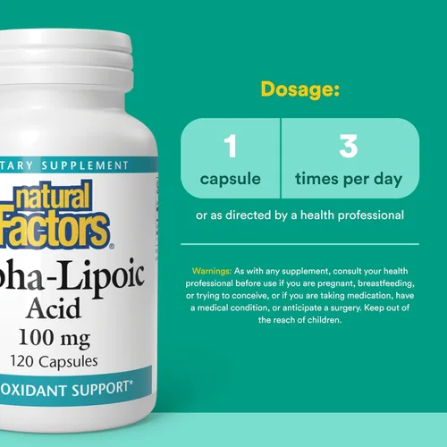 Miniatura 3 de Natural Factors Ácido alfa-lipoico 100 mg - Soporte antioxidante* - Sin OMG - 120 cápsulas