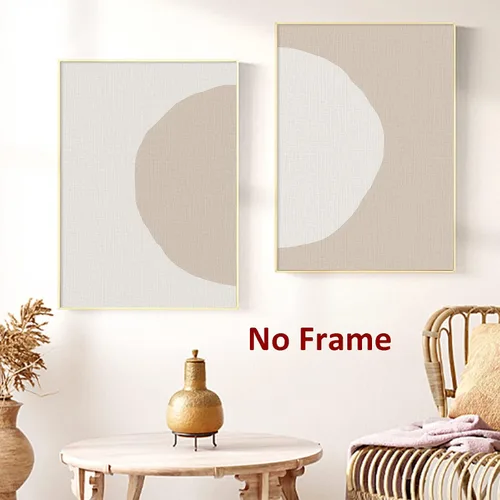 Miniatura 2 de Arte abstracto bohemio para pared, arte geométrico beige, pintura moderna de mediados de siglo, pósteres bohemios beige, lienzo abstracto circular