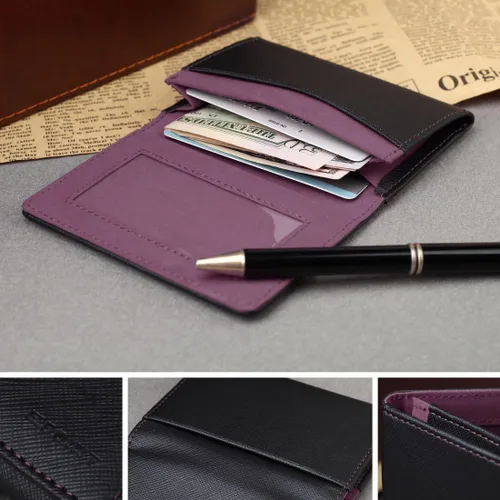 Miniatura 3 de Multicolor sólido para hombre de cuero clip de dinero Navidad para padre, Negro, orquídea mediana-ecm10a04