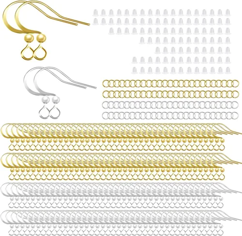 Miniatura 13 de 160 unidades/80 pares de ganchos para aretes chapados en oro de 14 quilates, hipoalergénicos, ganchos de pez con 100 piezas de silicona transparente
