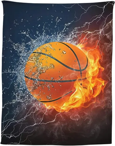 Miniatura 12 de YISUMEI Manta de béisbol impresa en 3D, 60 x 80 pulgadas, bola blanca chocar en agua y fuego, ideal para decoración del hogar con temática deportiva
