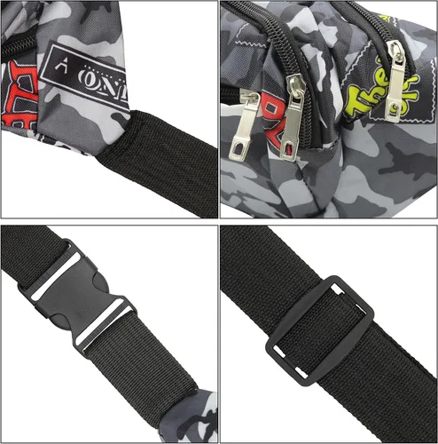 Miniatura 7 de AIBEARTY Riñonera para niños, pequeña, de camuflaje, con correa ajustable, para correr, acampar, viajes, B gris