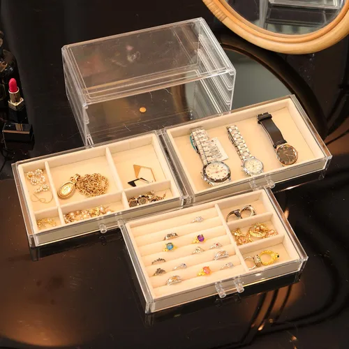 Miniatura 6 de Organizador de joyas Cq Acrylic de terciopelo con 3 cajones