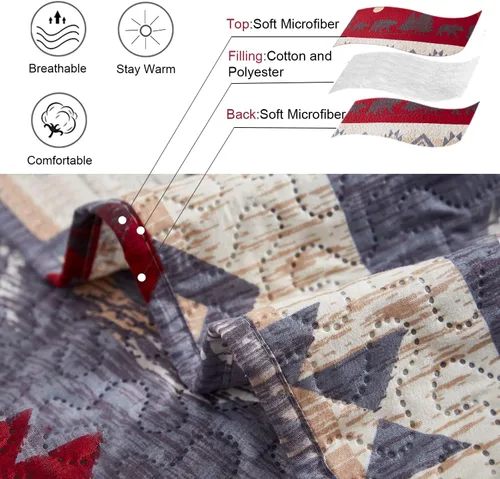 Miniatura 3 de Ycosy Lodge Bear - Juego de edredón de oso tamaño matrimonial/queen, colcha rústica, colcha reversible, juego de ropa de cama ligera con estampado