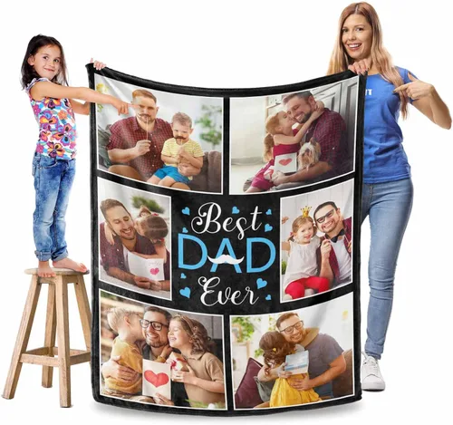 Miniatura 10 de Manta personalizada para el Día del Padre, regalos para papá, mantas personalizadas con fotos, mantas personalizadas de collage de fotos, manta suave