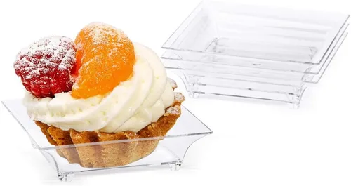 Miniatura 2 de Kingrol 150 platos de postre de plástico, mini mini platos cuadrados desechables para postres, aperitivos, salsas, degustaciones