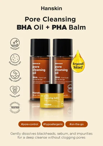 Miniatura 2 de Hanskin BHA - Aceite limpiador de poros y bálsamo limpiador PHA, tamaño de prueba de muestra, juego de mini removedor de maquillaje