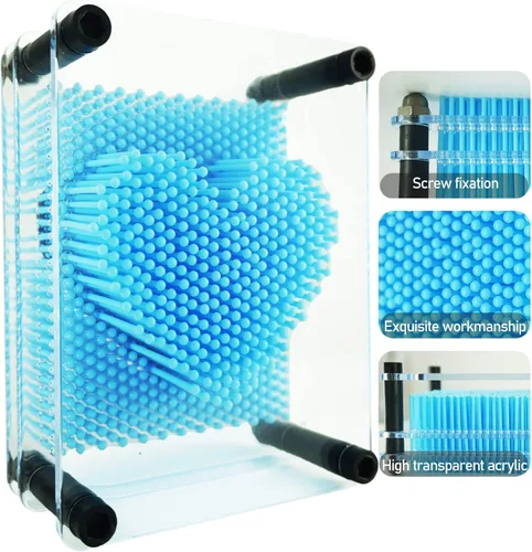 Miniatura 4 de 3D Pin Art Juguete Sensorial Tamaño 5x3.7 Pulgadas Agujas Pin Impresión Juguete Intelectual Divertido Rainbow Juguetes, Azul Claro Azul claro 5x3.7