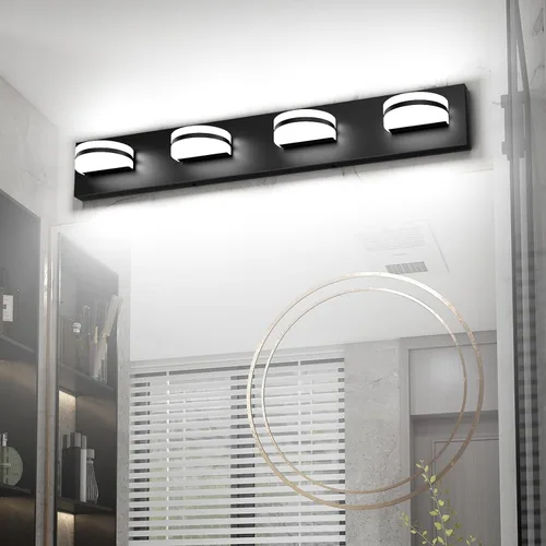 Miniatura 11 de Aipsun Lámpara de tocador negra moderna regulable, luz LED acrílica, 3 luces de pared de baño (luz blanca, 6000 K)