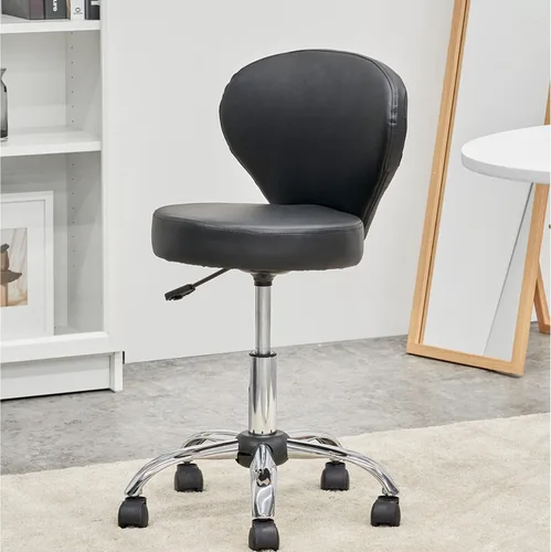 Miniatura 7 de KLASIKA Taburete giratorio ajustable con respaldo y ruedas, silla de escritorio de oficina multiusos, cojín de asiento grueso para el hogar, bar