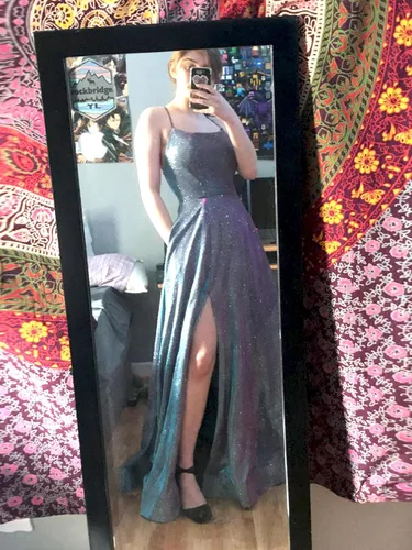 Miniatura 6 de Vestidos largos acampanados y con bolsillos para baile de graduación vestido formal de fiesta de noche y de baile con aberturas laterales