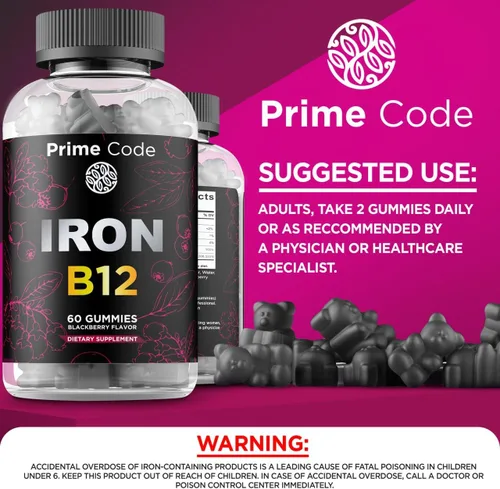 Miniatura 4 de Gomitas de vitamina B12 para mujeres y hombres, suplemento de hierro de 20 mg para adultos, constructor de sangre gratis para la anemia, gomitas