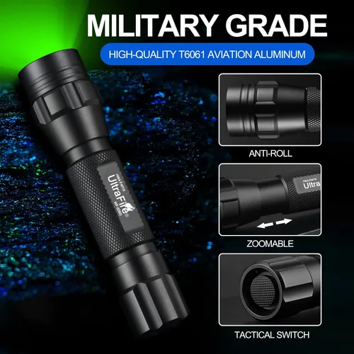 Miniatura 4 de ULTRAFIRE Linterna de luz verde, luz verde de caza LED zoomable, 520-530nm luz verde para caza, linterna verde táctica para coyote y caza nocturna