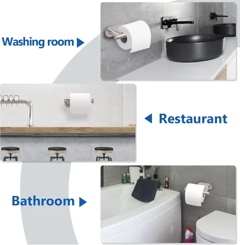 Miniatura 7 de athroom Soporte de papel higiénico autoadhesivo para montaje en pared, acero inoxidable, sin perforar, soporte para papel higiénico, para pegar