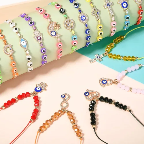 Miniatura 3 de Tacobear 24Pcs Evil Eye Bracelets Necklace Kit Women Teen Girl Jewelry Gift Bulk Adjustable String Crystal Alloy Handmade Braided Friendship