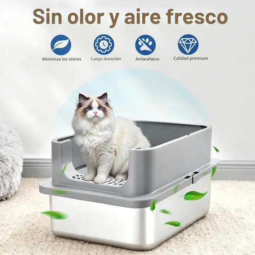 Miniatura 4 de Jotesnew Paquete de 2 Cajas de Arena para Gatos de Acero Inoxidable XL con Tapa y Lados Altos, 24" L x 16" A x 12" Al Cajas de Arena de Metal Extra