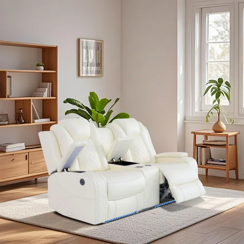 Miniatura 20 de Juego de sofá modular reclinable eléctrico con luz LED, juego de sofá modular reclinable de cuero, incluye sillón reclinable individual, juego