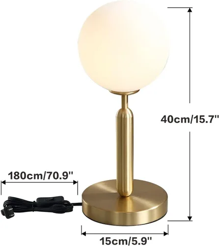 Miniatura 2 de KCO Lighting - Lámpara de mesa dorada de metal moderno de mediados de siglo con globo mate para mesita de noche, lámpara de pie de interior dorada