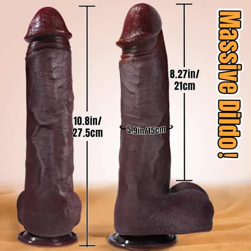 Miniatura 5 de Sex Toys - Consolador grande realista – Juguete sexual de 10.8 pulgadas de silicona marrón curvado, consoladores gigantes de doble capa para punto G