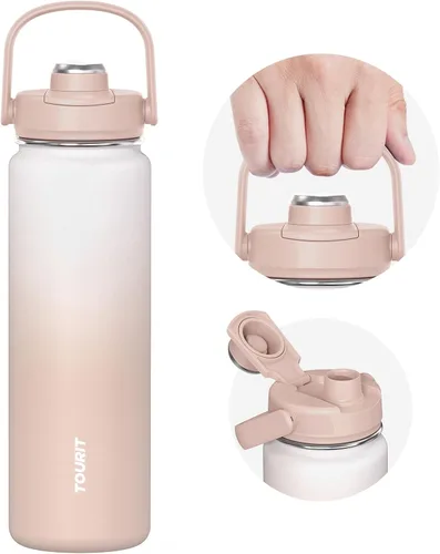 Miniatura 21 de TOURIT Botella de agua aislada de 32 onzas, botella de acero inoxidable con popote, aislamiento al vacío de doble pared para bebidas frías