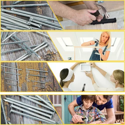 Miniatura 6 de KURUI Kit surtido de 700 uñas y martillo de 8 onzas, martillo pequeño para colgar decoración artística de pared, marco de fotos, 350 clavos