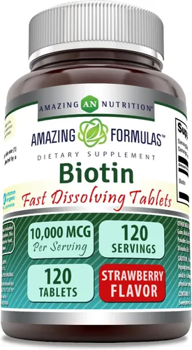 Miniatura 10 de Amazing Formulas Biotin 10,000 mcg Tabletas de disolución rápida Sin OMG Suplemento sin gluten Fabricado en Estados Unidos