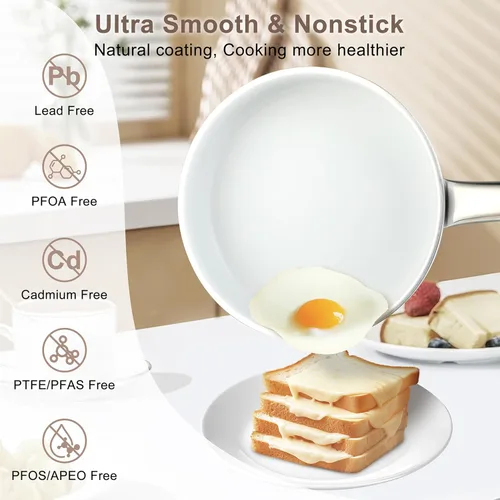 Miniatura 4 de FAB&DELUXE Juego de 5 utensilios de cocina antiadherentes, ollas y sartenes antiadherentes de aluminio con tapas de vidrio, compatibles con todas