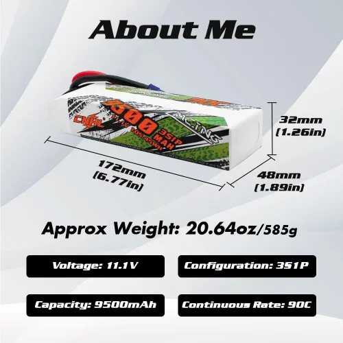 Miniatura 3 de CNHL Batería lipo 9500mAh 3S 90C 11.1v lipo batería suave caso con enchufe EC5 para RC coche, camión, tanque RC barco (2 paquetes)