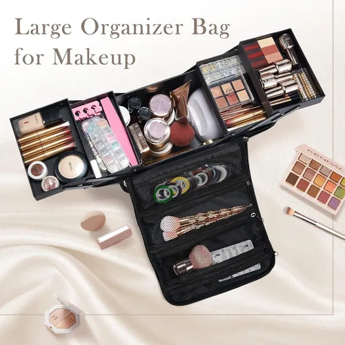 Miniatura 6 de Yueieoun Estuche de Maquillaje Grande para Tren, Organizador de Maquillaje, Caja de Maquillaje, Estuche Cosmético Suave de 4 Niveles para Maquillaje