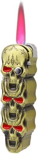 WEQTETJU Encendedor tipo antorcha de calavera, calavera de metal en relieve, genial, multifuncional, rellenable, ajustable, encendedor único a
