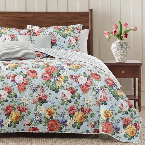 Miniatura 12 de WRENSONGE Colcha floral tamaño Queen – Juego de ropa de cama reversible de flores botánicas, colcha ligera y suave para todas las estaciones