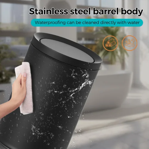 Miniatura 4 de Bote de basura de metal de 2.3/9L galones con tapa, negro, lujo ligero, elegante bote de basura, cesta de basura de baño, para sala de estar, hogar