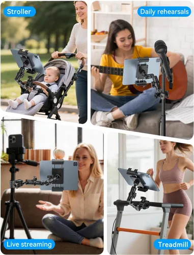 Miniatura 6 de PLDHPRO Soporte para iPad para Soporte de Micrófono, Soporte Ajustable de 2 Etapas Más Largo para Teléfono Tableta Música Micrófono, Montaje que se