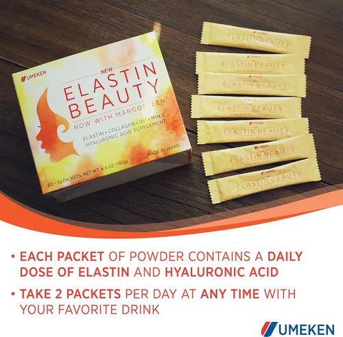 Miniatura 5 de Umeken Elastin Beauty - Suplemento en polvo con péptidos de colágeno, ácido hialurónico, vitamina C y fruta de mangostán, salud y bienestar