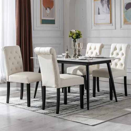 Miniatura 9 de Juego de 2 sillas de comedor tapizadas de piel sintética, sillas Parsons con respaldo alto, sillas laterales sin brazos para cocina y comedor