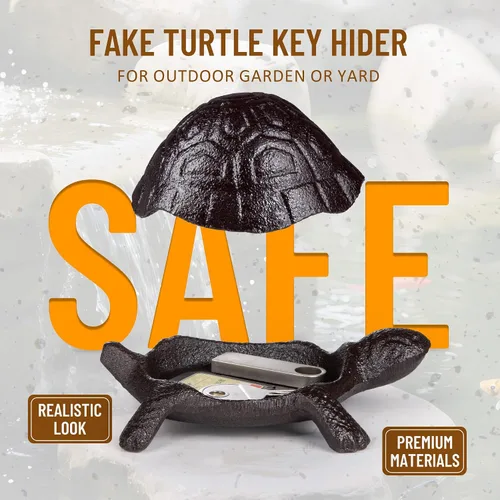 Miniatura 2 de BarGifts Oculta una llave fuera de la falsa llave de roca oculta aspecto de tortuga para jardín o patio, caja de almacenamiento secreta para llaves