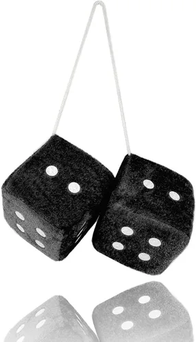 Par de dados de felpa negros peludos de 2.75 pulgadas clásico vintage [dados nostálgicos de los años 80 para espejo de automóviles] para espejos