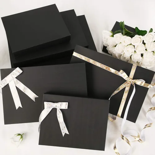 Miniatura 5 de JINMING 6 cajas de regalo extragrandes con tapas de 17 x 11 x 2.5 pulgadas para ropa, cajas de regalo negras, cajas de ropa para el día de la madre