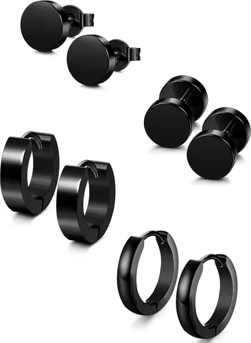 Jstyle 4 pares de aretes de acero inoxidable para hombres y mujeres, aretes de aro Huggie Piercing 18G